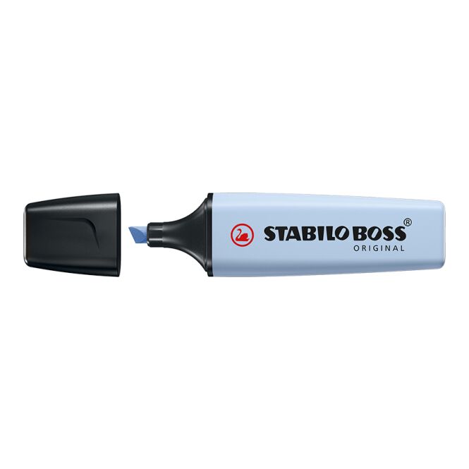 Werbeartikel STABILO BOSS ORIGINAL Pastel Leuchtmarkierer – hellblau – mit Logo bedruckt für den Büroalltag