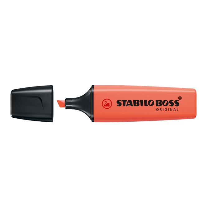 Werbeartikel Textmarker STABILO BOSS ORIGINAL Pastel – rot – mit Logo bedruckt für den Büroalltag