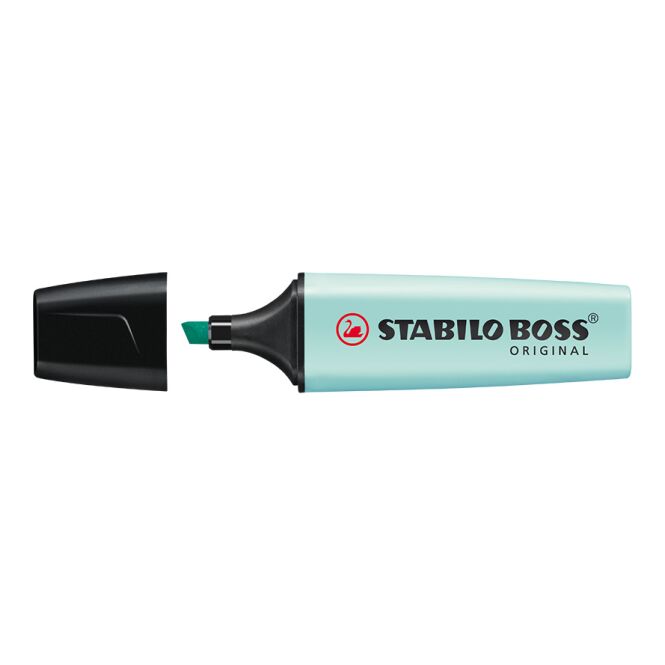 Werbeartikel STABILO BOSS ORIGINAL Pastel Textmarker – türkis – mit Logo bedruckt für den Büroalltag