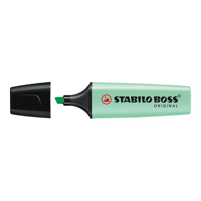 Werbeartikel Textmarker STABILO BOSS ORIGINAL Pastel – grün – mit Logo bedruckt für den Büroalltag