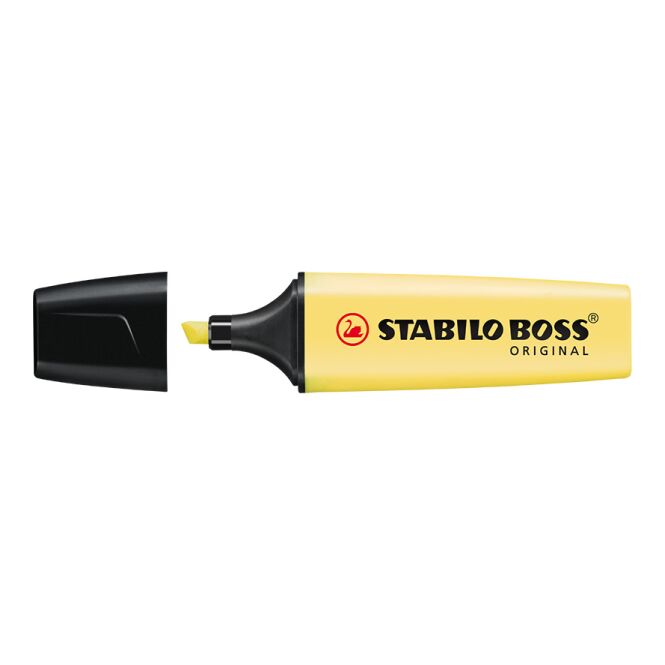 Werbeartikel STABILO BOSS ORIGINAL Pastel Textmarker – gelb – mit Logo bedruckt für den Büroalltag