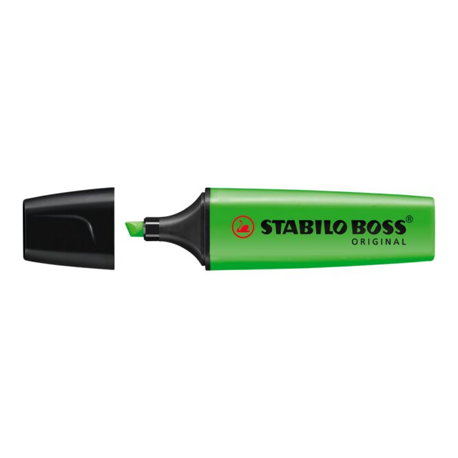 Werbeartikel STABILO BOSS ORIGINAL Leuchtmarkierer – grün – mit Logo bedruckt für den Büroalltag