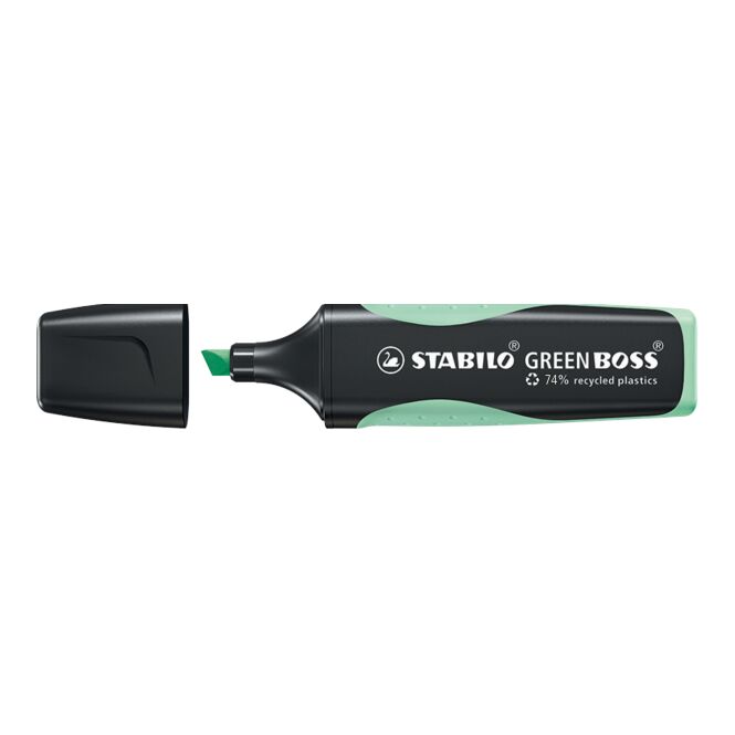 Werbeartikel Leuchtmarkierer STABILO GREEN BOSS – grün – mit individuellem Werbedruck 83% recycelter Kunststoff nachhaltiges Schreibgerät