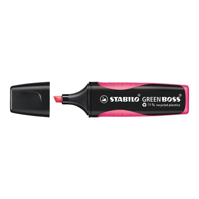Werbeartikel Textmarker STABILO GREEN BOSS – pink – mit Logo bedruckt nachhaltig aus 83% recyceltem Kunststoff für den Büroalltag