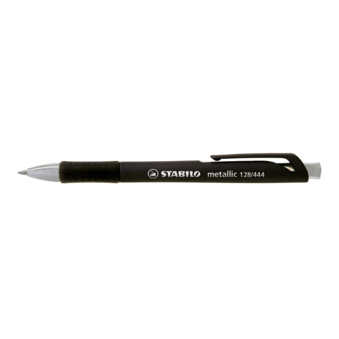 Werbeartikel STABILO concept metallic – schwarz – mit Logo bedruckt als Druckkugelschreiber für den Büroalltag