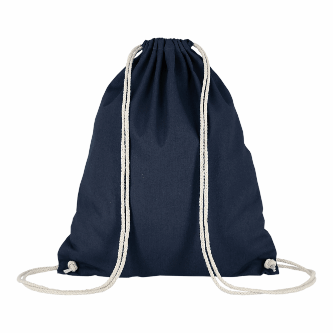 Mitarbeitergeschenk Turnbeutel TEXXILLA – marineblau – mit Logodruck 38x46 cm aus 140g/m² Baumwolle praktischer Baumwollrucksack für Messen