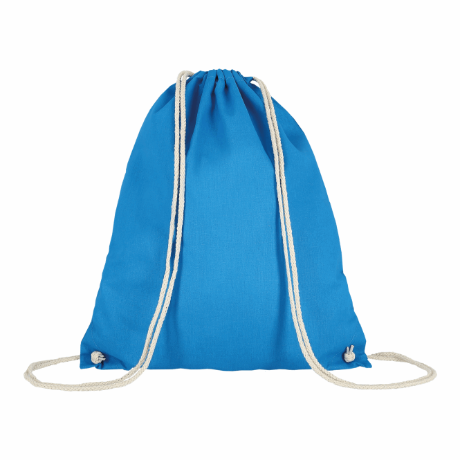 Werbeartikel Turnbeutel TEXXILLA – hellblau – mit Logodruck 140 g/m² Baumwollrucksack für den einheitlichen Firmenauftritt