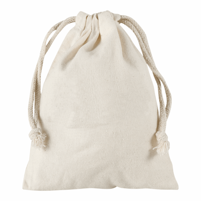 Werbeartikel Zuziehbeutel TEXXILLA – beige – mit Logodruck 10x14 cm aus 140g/m² Baumwolle, robuster Stoffbeutel für Firmen-Events
