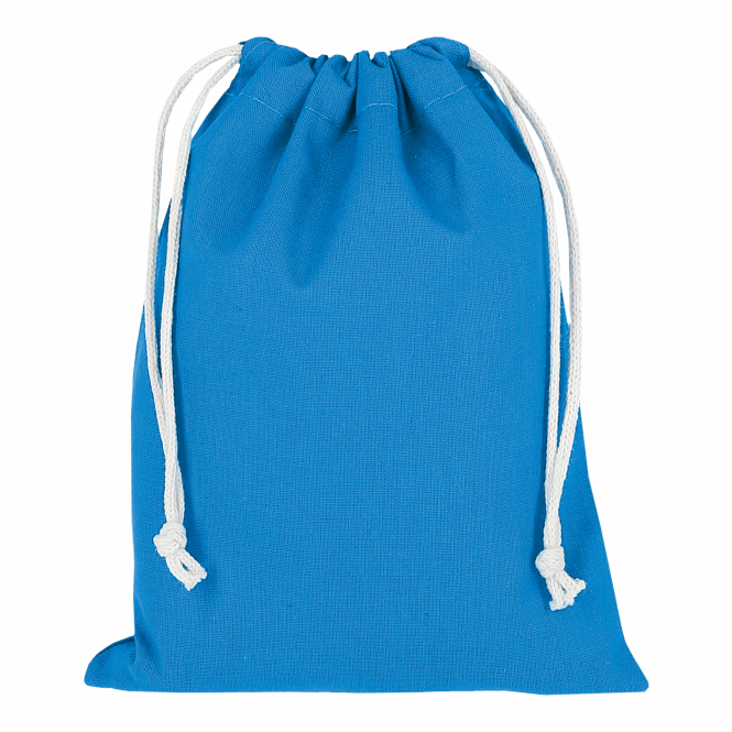Streuartikel Zuziehbeutel TEXXILLA – hellblau – mit Logodruck 15x20cm aus 140g/m² Baumwolle, idealer Stoffbeutel für Messen