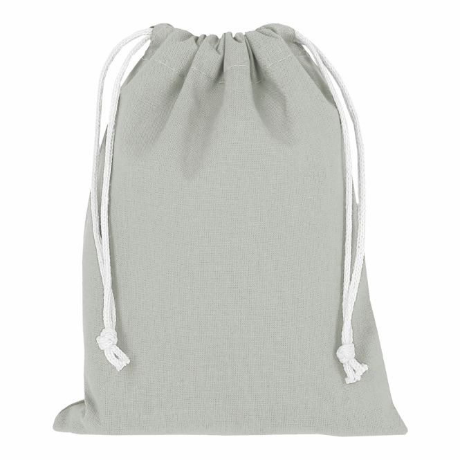 Streuartikel Zuziehbeutel TEXXILLA – hellgrau – mit Logodruck 15x20cm 140g/m² Baumwolltasche ideal für Messen & Events