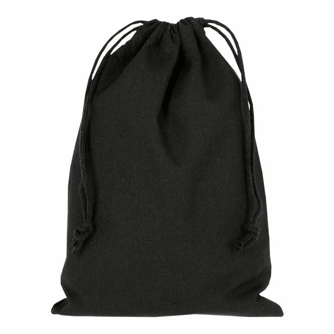 Werbeartikel Zuziehbeutel TEXXILLA – schwarz – mit Logodruck 15x20cm 140g/m² Baumwolltasche perfekt für den Firmenauftritt