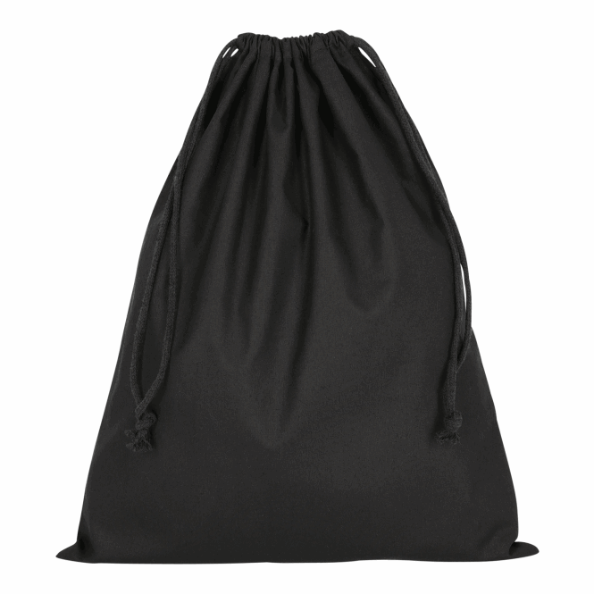 Werbeartikel Zuziehbeutel TEXXILLA – schwarz – mit Logodruck 40x50cm aus 140g/m² Baumwolle – praktischer Stoffbeutel für Messen