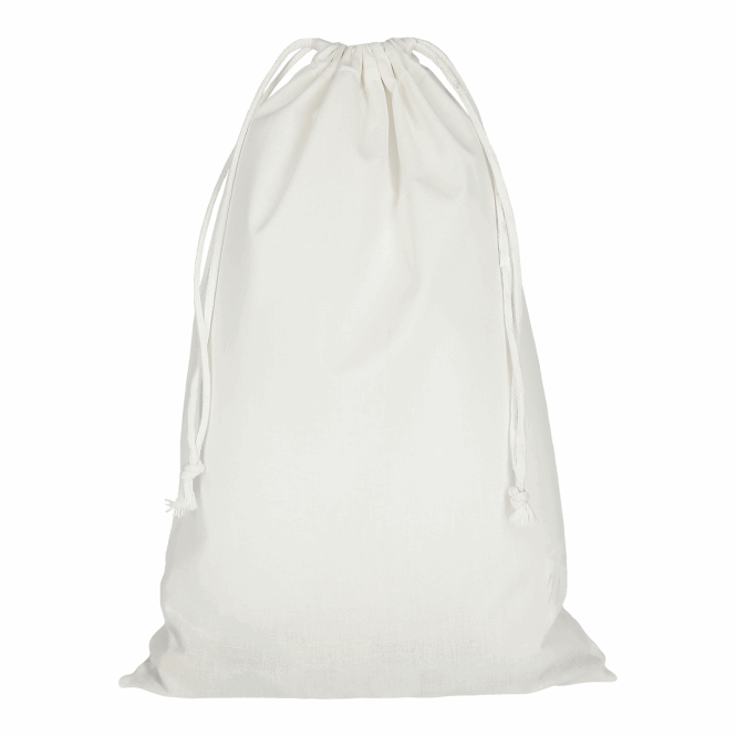 Mitarbeitergeschenk Zuziehbeutel TEXXILLA – weiss – mit Logodruck 50x75cm 140g/m² Baumwolle Baumwollbeutel für Firmenauftritt