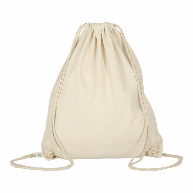 Mitarbeitergeschenk Turnbeutel TEXXILLA – beige – mit Logodruck 140g/m² Bio-Baumwolle nachhaltiger Rucksack für Firmenauftritte