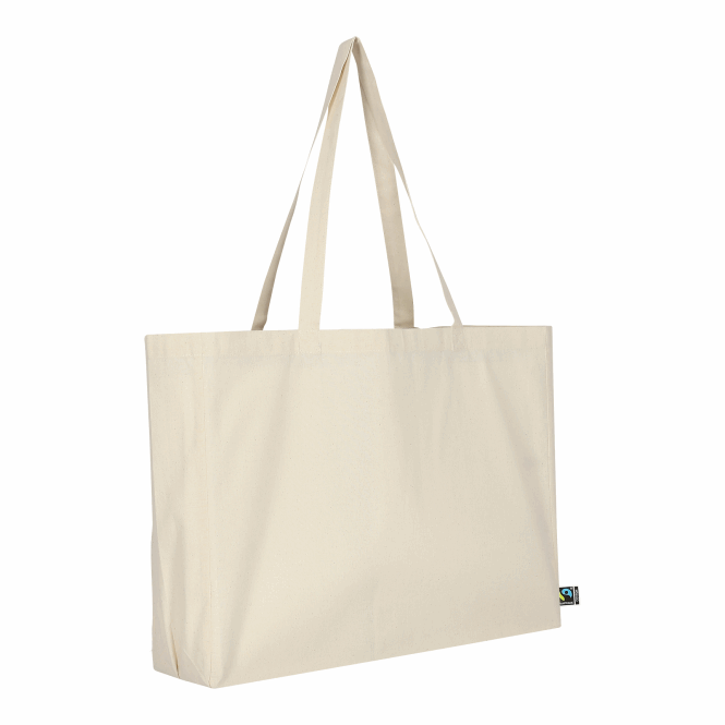 Werbeartikel Baumwolltasche TEXXILLA Cotton-Shopper – beige – mit Logodruck 48x36cm aus 140g/m² Fairtrade-Baumwolle Stofftasche