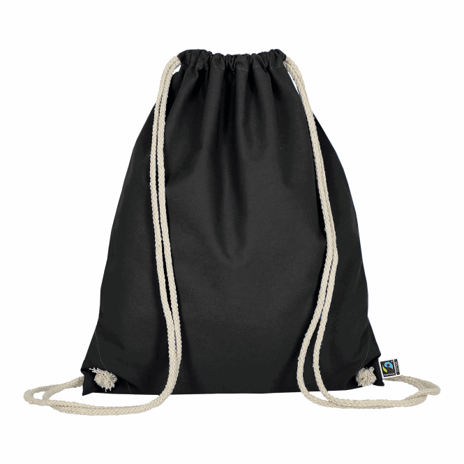 Werbeartikel Turnbeutel TEXXILLA – schwarz – mit Logodruck 38x46cm 140g/qm robuster Baumwollrucksack für Messen & Events