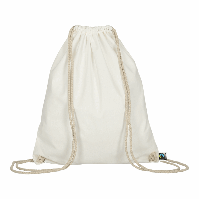 Werbeartikel Turnbeutel TEXXILLA – weiss – mit Logodruck 140g Fairtrade-Baumwolle 38x46cm nachhaltiger Stoffbeutel für Messen