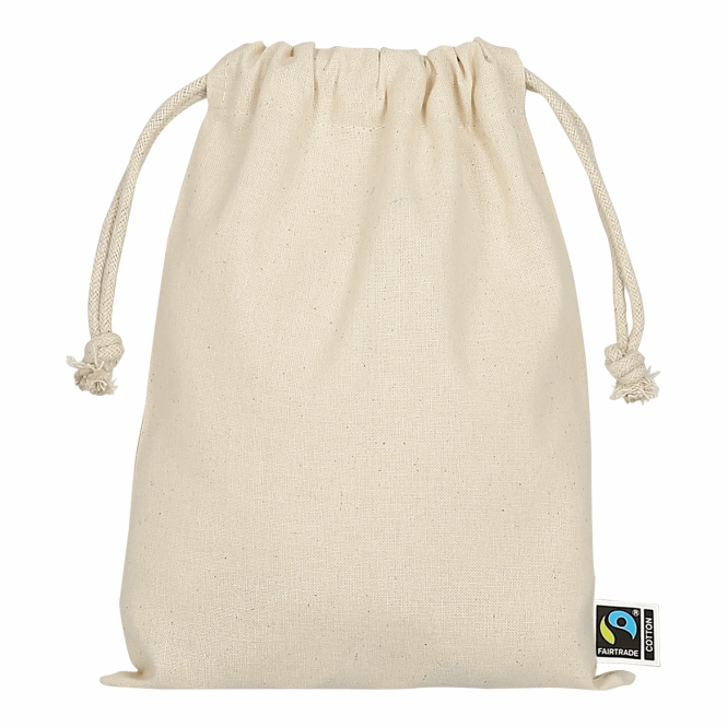 Firmengeschenk Zuziehbeutel TEXXILLA – beige – mit Logodruck 15x20 cm aus 140 g/m² Baumwolle Baumwollbeutel für Messen & Events