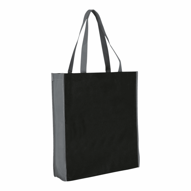 Mitarbeitergeschenk Einkaufstasche TEXXILLA City-Bag 2 – schwarz-grau – mit Logodruck, 60cm Henkel, robuster Textilbeutel