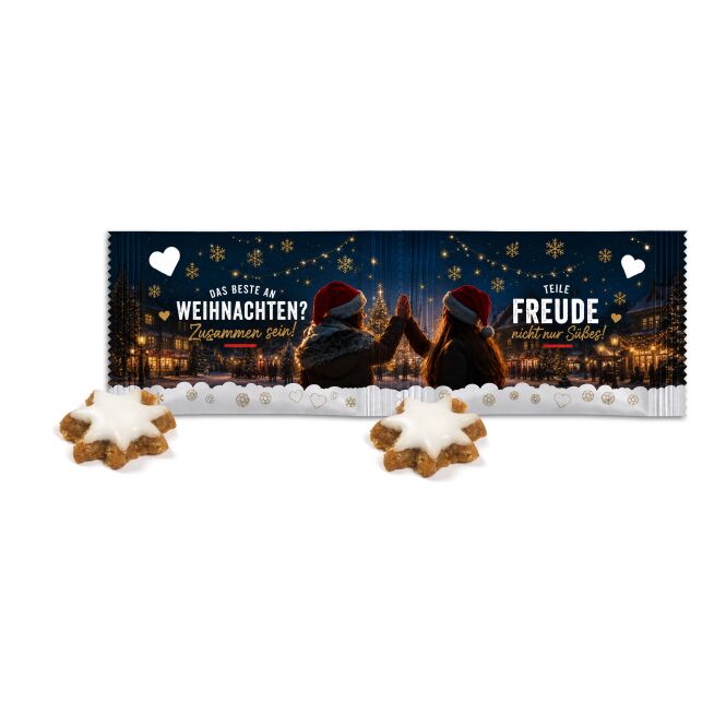 Firmengeschenk Twinset Mini Zimtsterne – weihnachtszeit – mit individuellem Werbeaufdruck als Weihnachtsgeschenk für Kunden und Partner