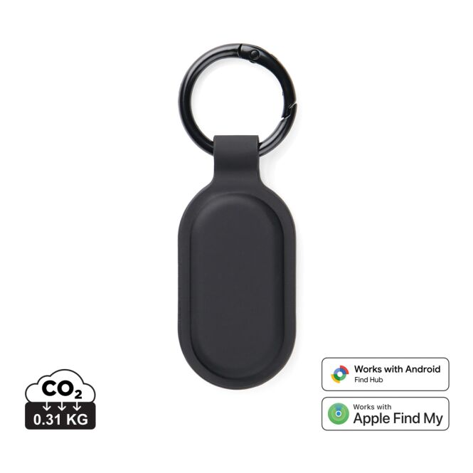 Firmengeschenk VINGA Baltimore Bluetooth Tracker – schwarz – mit Logo bedruckt nachhaltig mit BT 5.2 für den Büroalltag