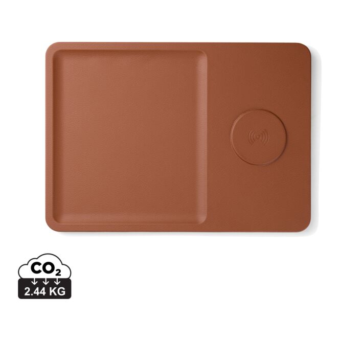 Firmengeschenk Wireless Charger VINGA Timo – braun – mit Logo bedruckt 15W Qi-Standard nachhaltig für das Homeoffice