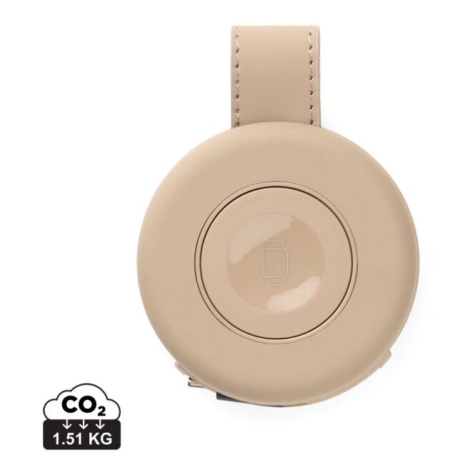 Firmengeschenk Wireless Charger VINGA Baltimore – greige – mit Logo bedruckt 15W Qi-Standard nachhaltig für das Homeoffice