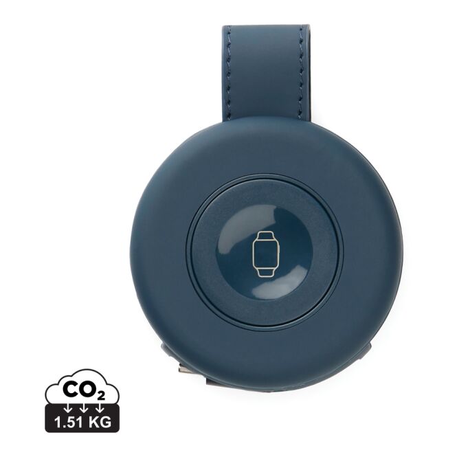 Kundengeschenk Wireless Charger VINGA Baltimore – navy blau – mit Logo bedruckt 15W Qi-Standard nachhaltig für das Homeoffice
