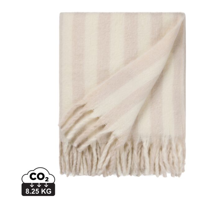 Kundengeschenk VINGA Lioro Decke aus GRS Wollmischung – beige – mit hochwertigem Stick 130x170cm nachhaltig für Firmen-Events