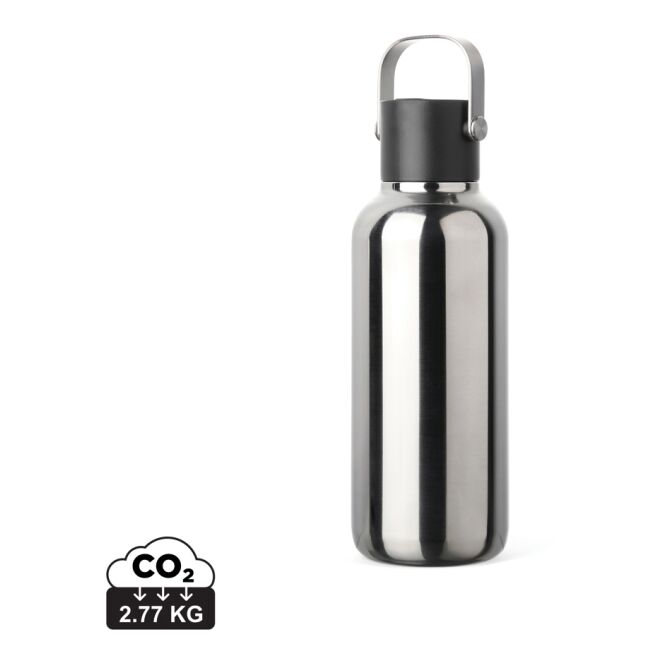 Kundengeschenk VINGA Cael RCS Edelstahl-Thermosflasche – silbergrau – mit Logodruck 600ml vakuumisoliert nachhaltig für den Außendienst
