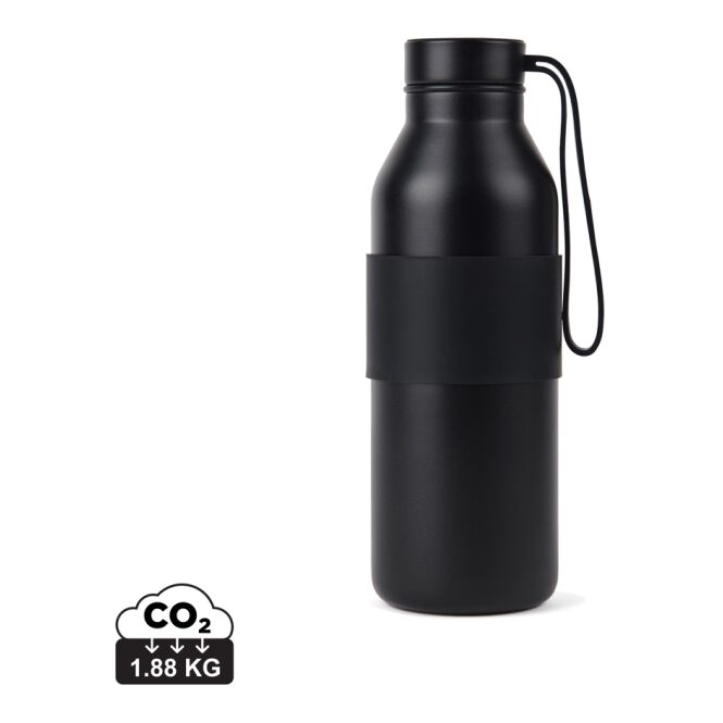 Kundengeschenk VINGA Niro Thermosflasche – schwarz – mit Logodruck 500ml doppelwandig vakuumisoliert nachhaltig für Mitarbeiter-Onboarding
