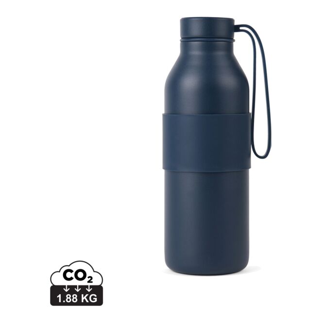 Firmengeschenk VINGA Niro RCS Thermosflasche – blau – mit Logodruck 500ml vakuumisoliert doppelwandig nachhaltiger Edelstahl