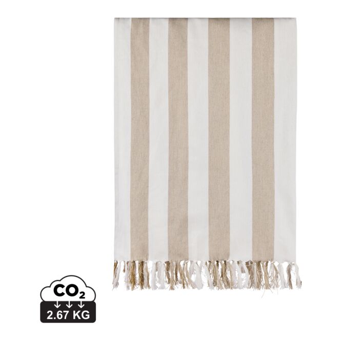 Firmengeschenk VINGA Ornos Hamamtuch – beige-weiss – mit Logo bedruckt 180x80 cm nachhaltig für Outdoor-Events