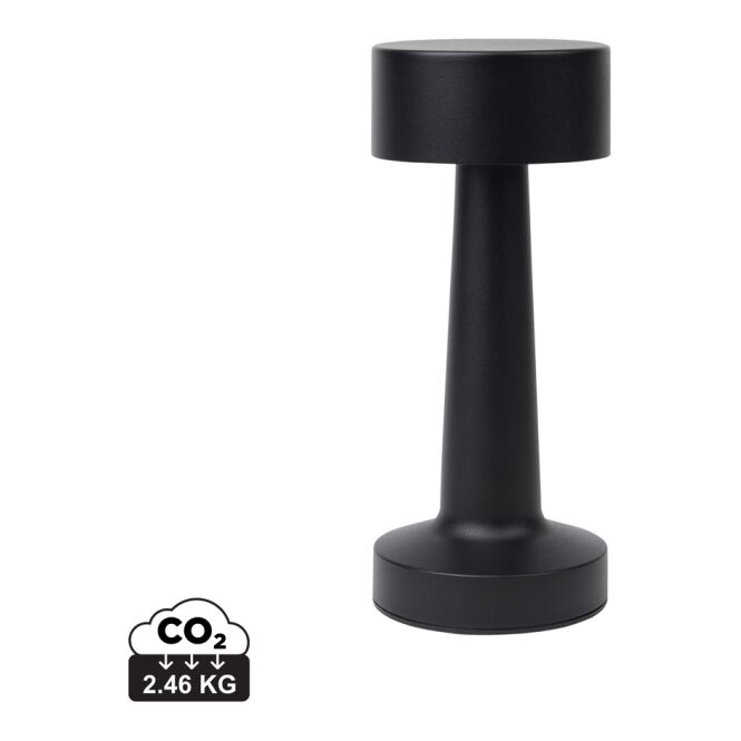 Mitarbeitergeschenk Tischleuchte VINGA Maris – schwarz – mit Werbedruck, wiederaufladbar via USB-C, moderne Akkuleuchte