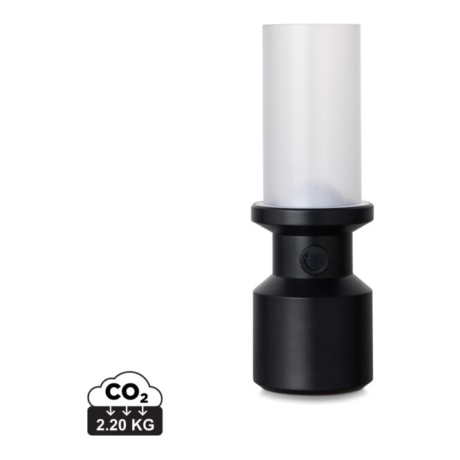 Mitarbeitergeschenk Tischlampe VINGA Niori – schwarz – mit Werbedruck wiederaufladbar via USB-C moderne Akkuleuchte für Büro