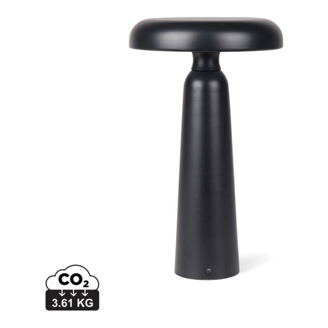 Mitarbeitergeschenk Tischlampe VINGA Avery – schwarz – mit Logo bedruckt USB-C wiederaufladbar moderne Akkuleuchte