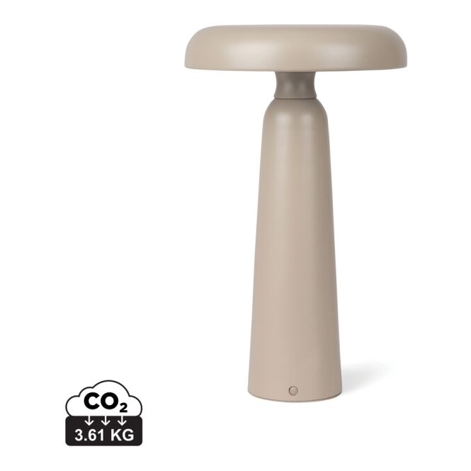 Mitarbeitergeschenk Tischlampe VINGA Avery – greige – mit Werbedruck wiederaufladbar via USB-C moderne Akkuleuchte für Homeoffice