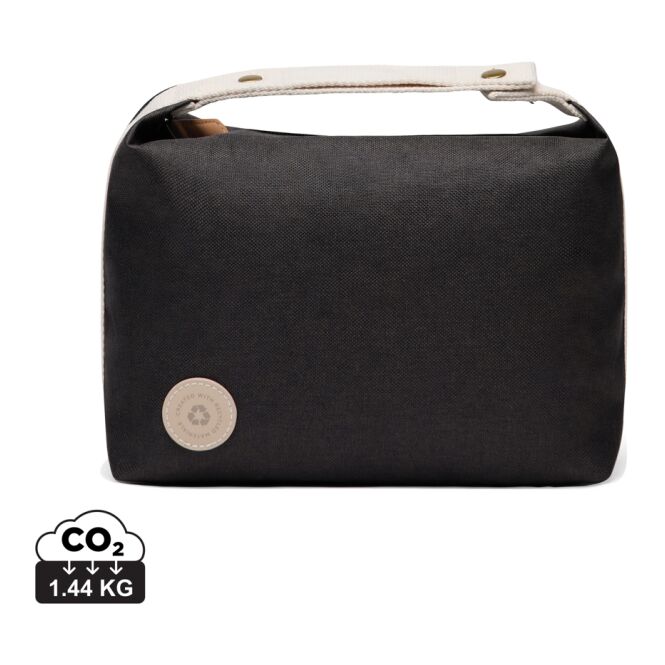 Mitarbeitergeschenk Kosmetiktasche VINGA Sortino – schwarz – mit Logodruck 24% recyceltes Polyester RCS-zertifiziert nachhaltiges Accessoire
