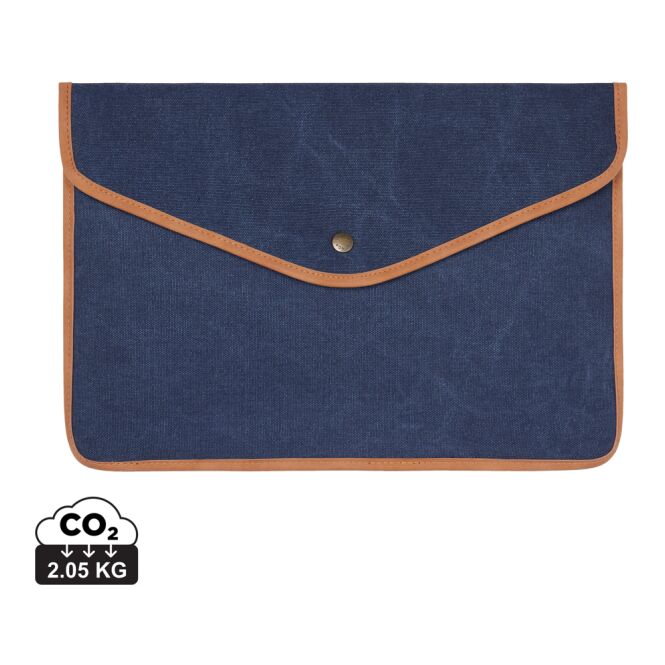 Mitarbeitergeschenk Laptoptasche VINGA Bosler – navy blau – nachhaltig mit Logo bedruckt für 16 Zoll Notebooks für das Homeoffice