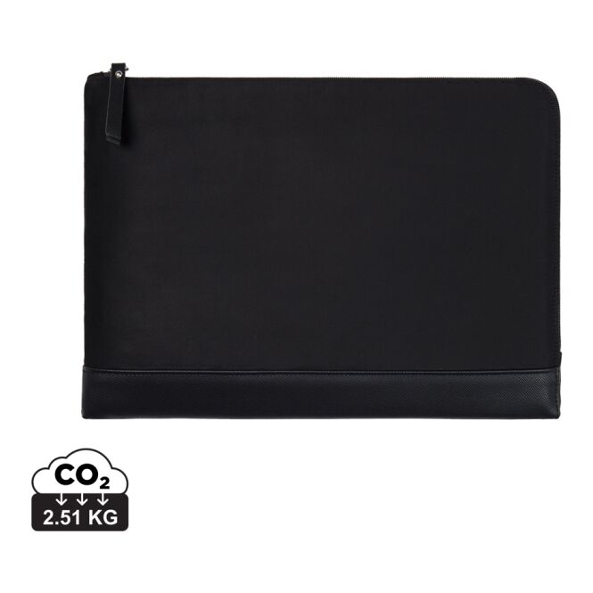 Mitarbeitergeschenk VINGA Marlow Laptoptasche – schwarz – mit Logo bedruckt für 16 Zoll Notebooks aus nachhaltigem recyceltem Polyester