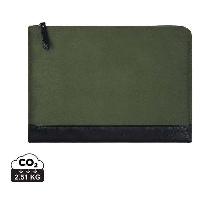 Mitarbeitergeschenk Laptoptasche VINGA Marlow – grün-schwarz – mit Logo bedruckt für 16 Zoll Notebooks nachhaltig für das Homeoffice