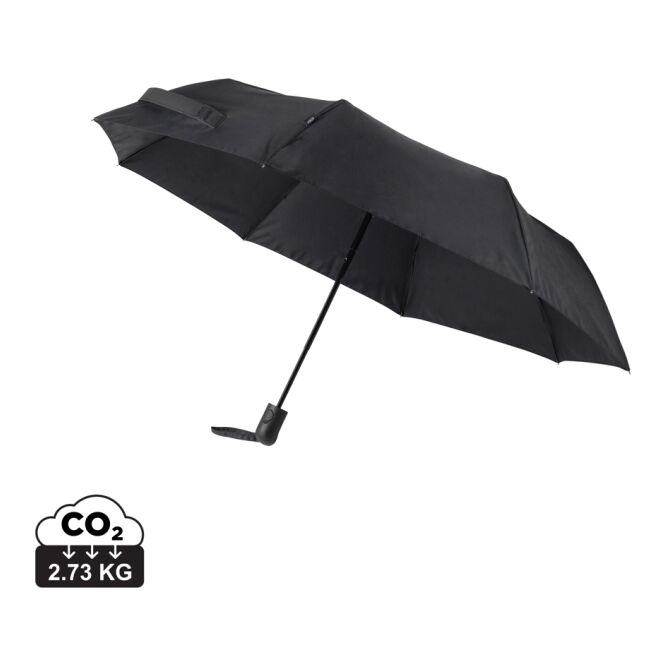 Firmengeschenk Taschenschirm VINGA Baltimore – schwarz – mit individuellem Logodruck sturmfest mit Fiberglasgestell 21 Zoll für Promotion