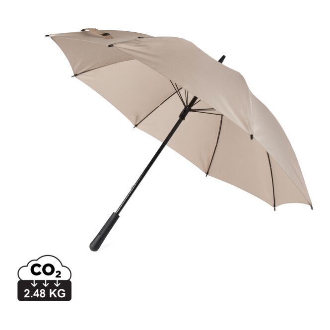 Firmengeschenk Stockschirm VINGA Baltimore AWARE – greige – mit individuellem Logodruck sturmfest mit Fiberglasgestell Ø 105 cm