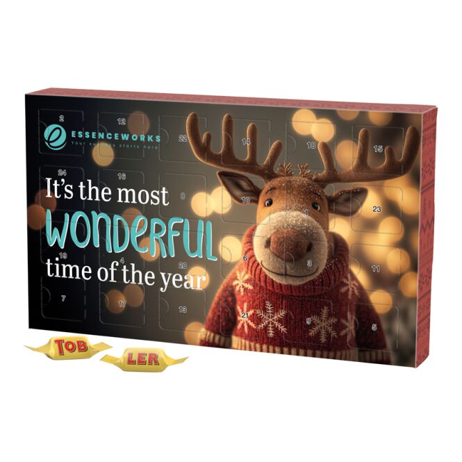 Firmengeschenk Adventskalender ECO L – mit weihnachtlichem motiv – mit individueller Banderole als Weihnachtsgeschenk für Kunden und Partner