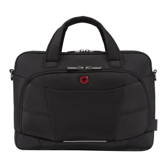 Firmengeschenk Aktentasche Wenger Altair – schwarz – mit Logodruck aus 100% rPET, 14-16 Zoll Laptopfach, nachhaltiges Business-Bag