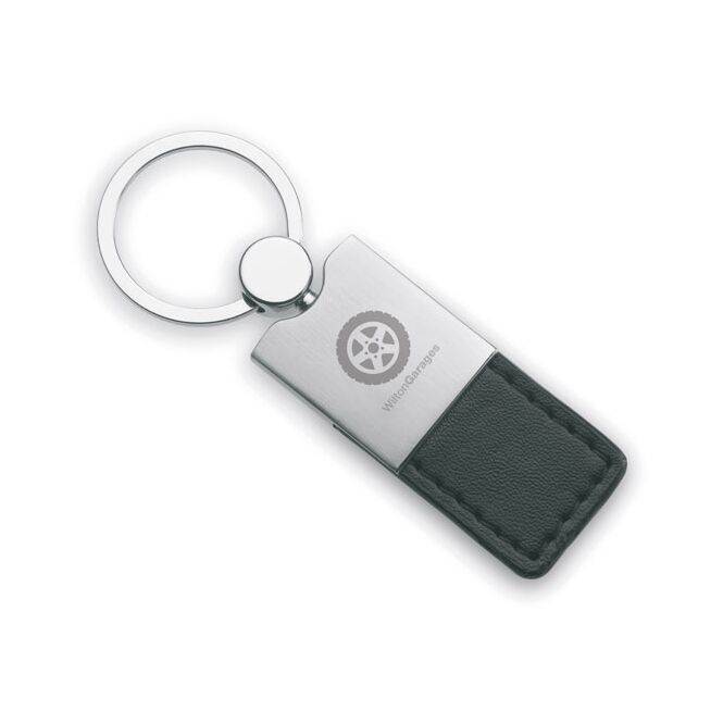 Premium-Werbeartikel Schlüsselring – schwarz – mit Logo bedruckt aus Zinklegierung als exklusives Firmengeschenk für Geschäftspartner