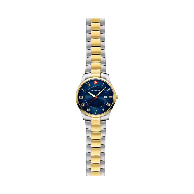 Kundengeschenk Armbanduhr Wenger City Classic – schwarz – mit edler Lasergravur, Schweizer Quarzwerk, eleganter Zeitmesser