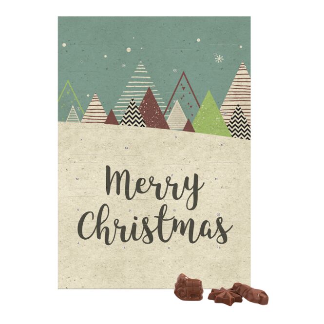 Firmengeschenk Wand Adventskalender Graspapier – weihnachten – mit individuell bedrucktem Etikett als Weihnachtsgeschenk für Mitarbeiter