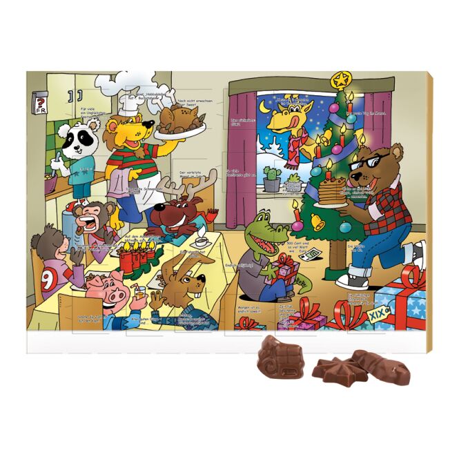 Firmengeschenk Wand Adventskalender Graspapier – weihnachtlich – mit bedrucktem Etikett als Weihnachtsgeschenk für Kunden und Partner