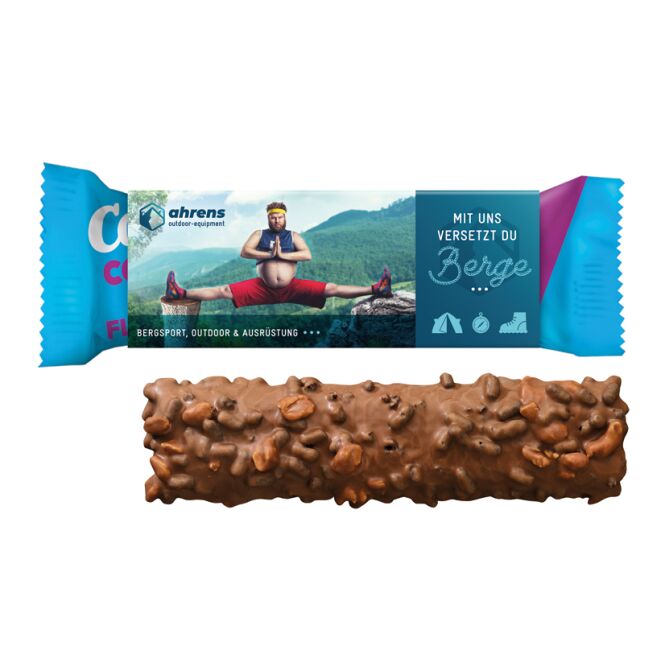 Werbemittel Corny Proteinriegel Crunchy – mit werbeaufdruck – im werbeschuber aus weißem karton als werbegeschenk für kunden und mitarbeiter
